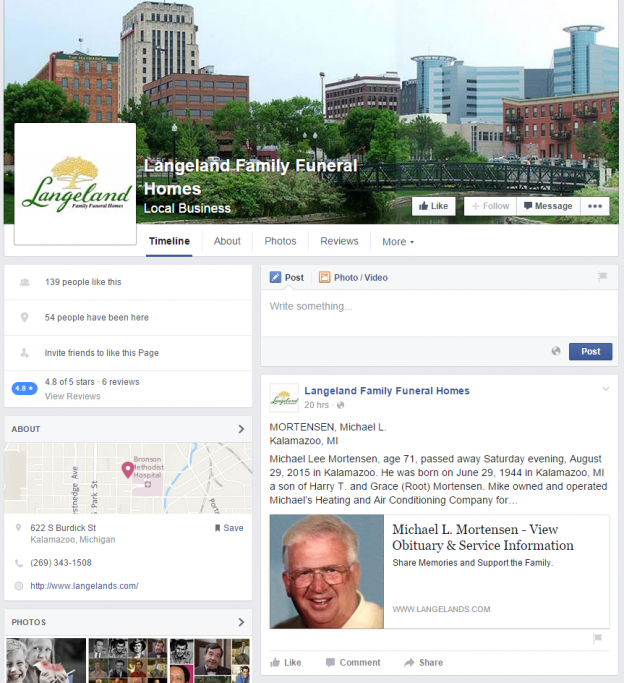Langeland Family Funeral Homes takes advantage of f1Connect’s new Social Share function, which automatically posts the obituaries on their website to their Facebook page. This helps to bring more visibility and reach to each obituary you are posting, and brings more awareness for the funeral service you are holding.
